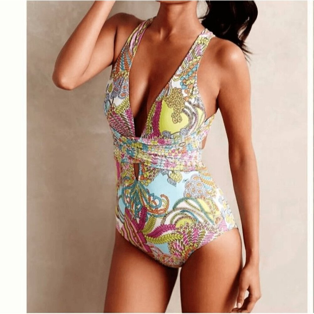 Trina Turk Women's Coral Reef Anthropologie Online Exclusive Swimsuit 6 - Picture 1 of 9